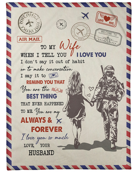 Personalized Letter Blanket To My Wife From Army Military Hand In Hand Couple Blankets Custom Name Airmail For Valentine