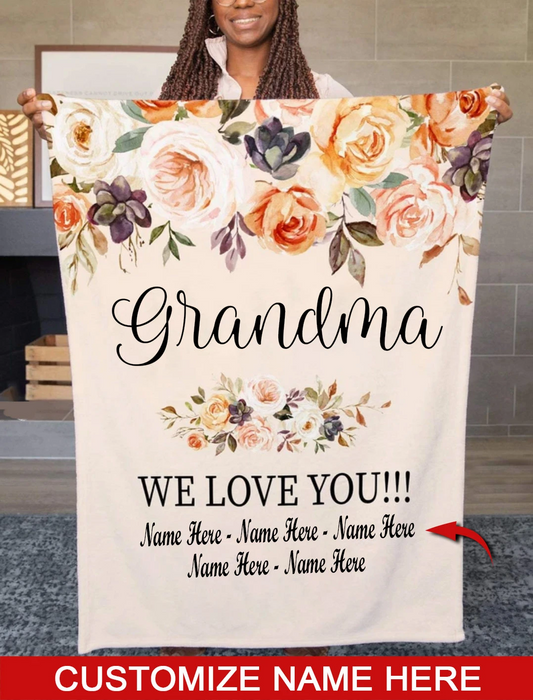 Personalized Fleece Blanket To My Grandma From Grandkids Grandma We Love You Custom Name Beautiful Rose Printed