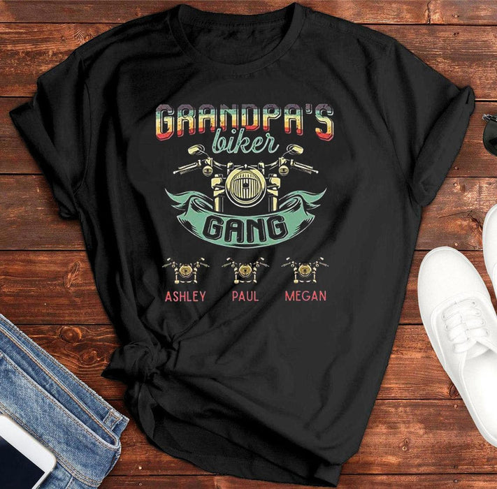 Personalized T-Shirt Grandpa's Biker Gang For Motorcycle Lovers Cool Bike Printed Custom Grandkids Name