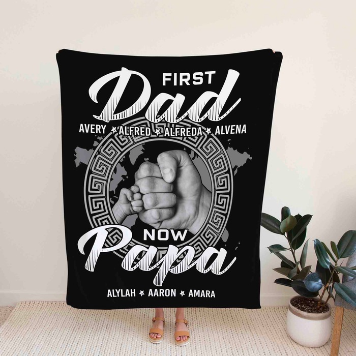 Personalized Blanket Gifts For Grandpa From Grandkids First Dad Now Papa Fist Bump Greece Key Custom Name For Christmas