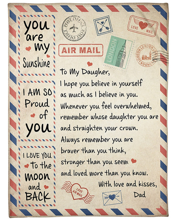 Personalized Blanket To My Daughter From Dad My Sunshine Vintage Design Rustic Airmail Design Custom Name