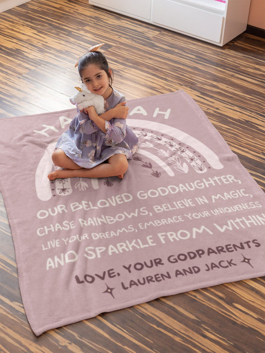 Personalized To My Goddaughter Blanket From Godparents Boho Rainbow Live Your Dreams Custom Name Baptism Gifts