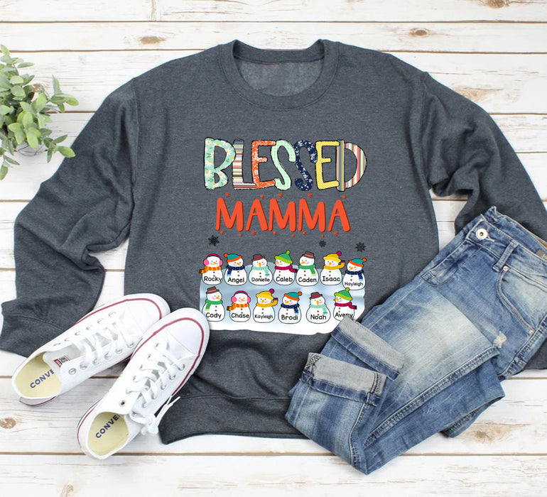 Personalized Sweatshirt For Grandma From Grandkids Blessed Mama Cute Snowman Custom Name Gifts For Birthday Christmas