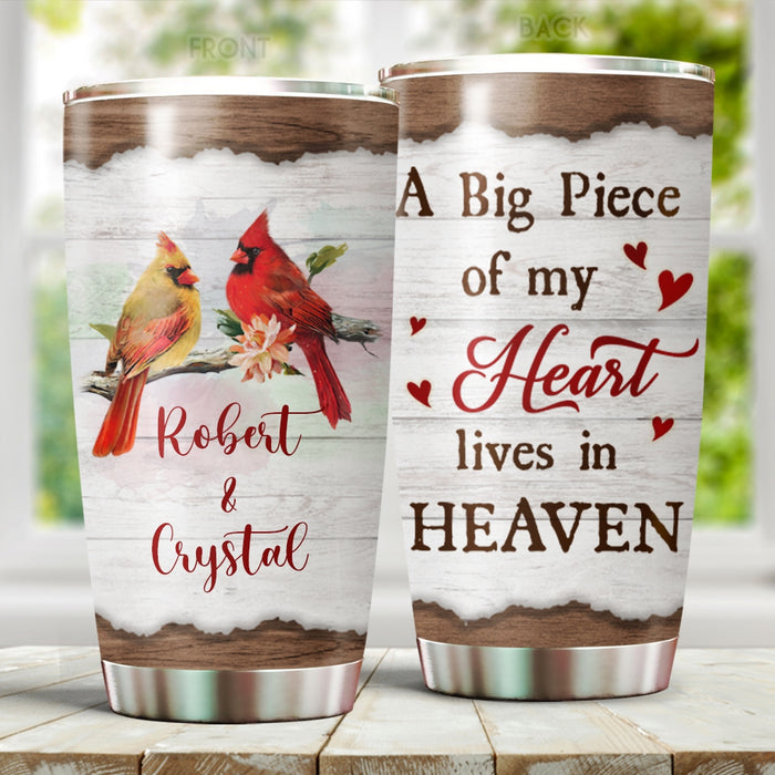 Personalized Memorial Gifts Tumbler For Loss Of Loved One Cardinal My Heart Lives In Heaven Custom Name Travel Cup