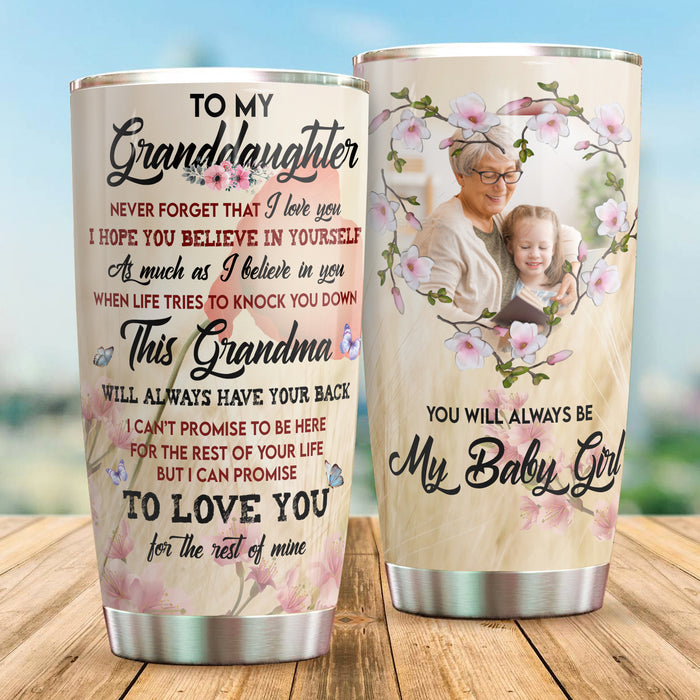 Personalized Tumbler To Granddaughter Gifts From Grandparents Always Have Your Back Flowers Custom Name Travel Cup 20oz