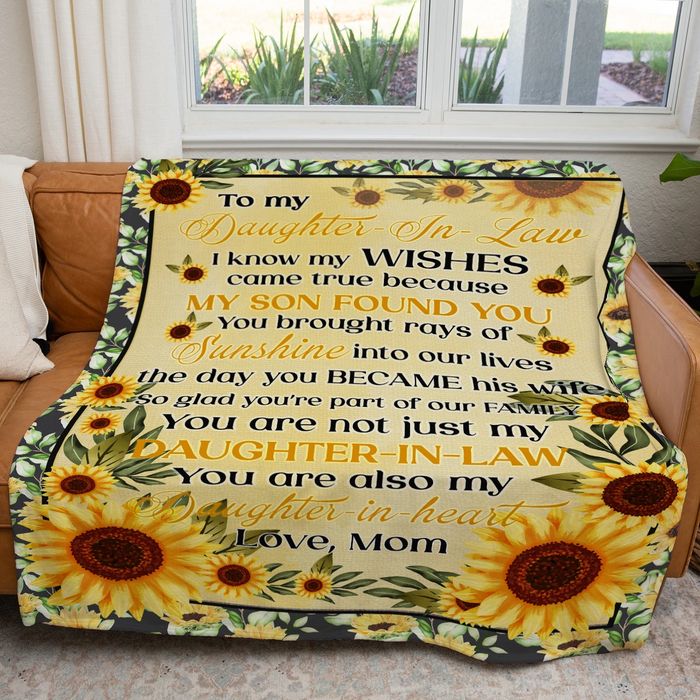 Personalized To My Daughter In Law Blanket From Mom You Are Also My Daughter In Heart Sunflower Printed Fleece Blanket