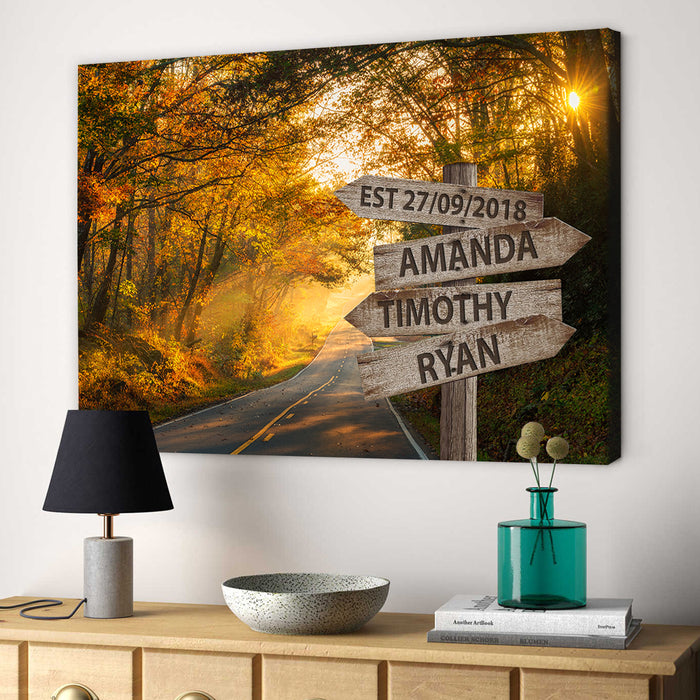 Personalized Wall Art Canvas For Family Autumn Road Street Sign Est Year Poster Custom Multi Name & Date