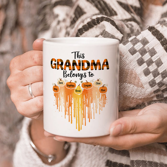 Personalized Ceramic Coffee Mug This Grandma Belongs Dripping Heart Print Custom Grandkids Name 11 15oz Autumn Cup