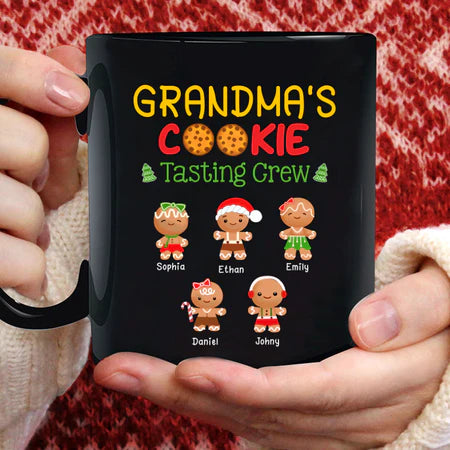 Personalized Coffee Mug Gifts For Grandma Nana's Cute Cookie Tasting Crew Custom Grandkids Name Christmas Black Cup