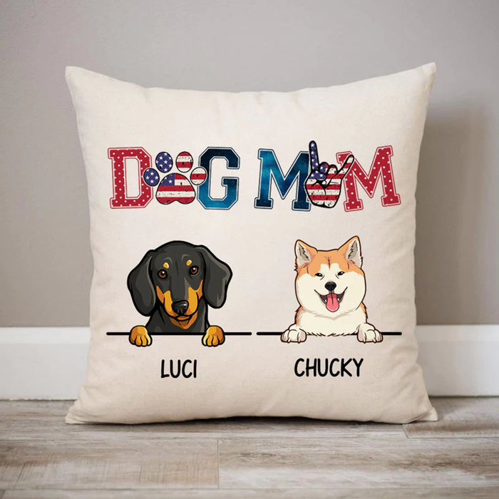 Personalized Square Pillow Gifts For Dog Lover Dog Mom America Flag Custom Name Sofa Cushion For Birthday