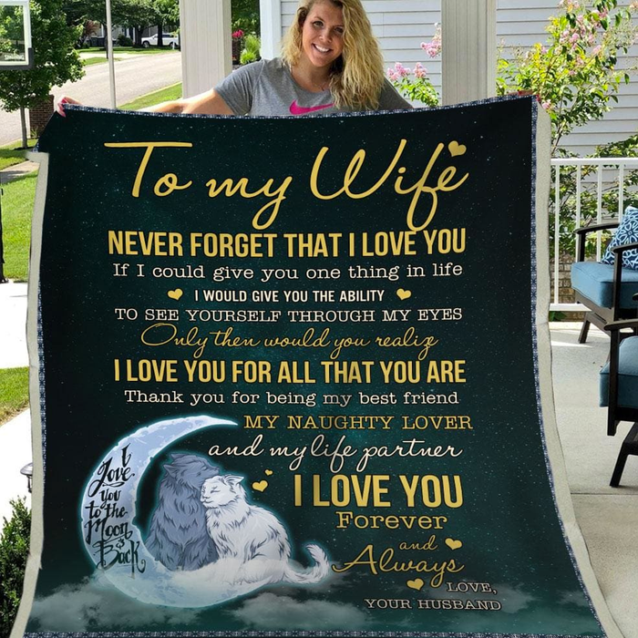 Personalized Valentine Blanket To My Wife Never Forget That I Love You Wolf Couple & Moon Printed Blanket Custom Name