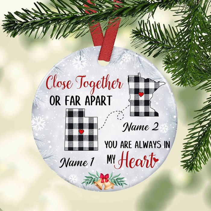 Personalized Ornament Long Distance Gifts For Family You Are Alway In My Heart Plaid Custom Name Christmas Tree Hanging