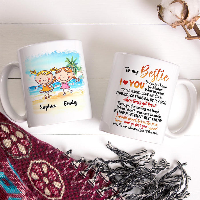Personalized Ceramic Coffee Mug For Bestie BFF I Would Punch Her Cute Funny Girls Print Custom Name 11 15oz Cup