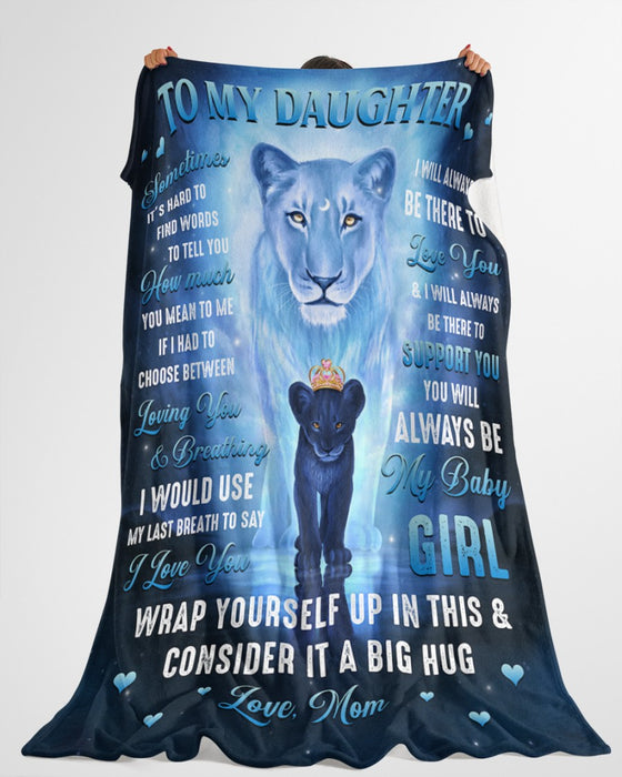 Personalized Blanket To My Daughter From Mom Old & Baby Lion Printed Vintage Design Galaxy Background Custom Name