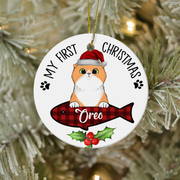 Personalized Ornament For Cat Lover My First Christmas With Buffalo Plaid Fish Custom Name Tree Hanging Gifts For Xmas