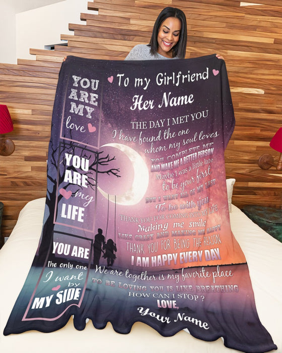 Personalized To My Girlfriend Blanket Gifts From Boyfriend I Am Happy Everyday Moon Couple Custom Name For Birthday