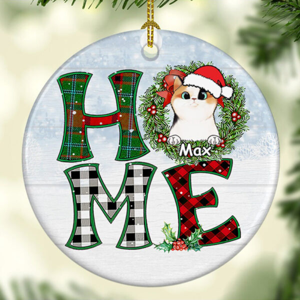 Personalized Ornament For Cat Lover Home Wreath Santa Hat Buffalo Plaid Custom Name Tree Hanging Gifts For Christmas