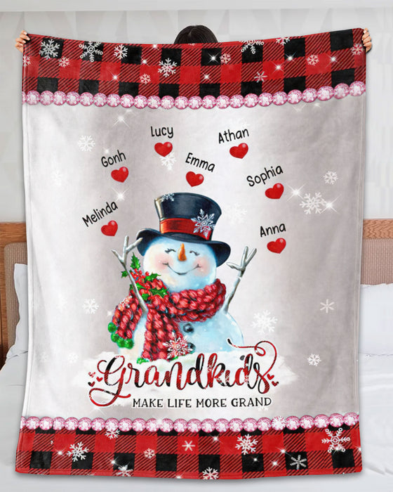 Personalized To My Grandma Blanket From Grandkids Snowman Make Life More Grand Red Plaid Custom Name Gifts For Christmas