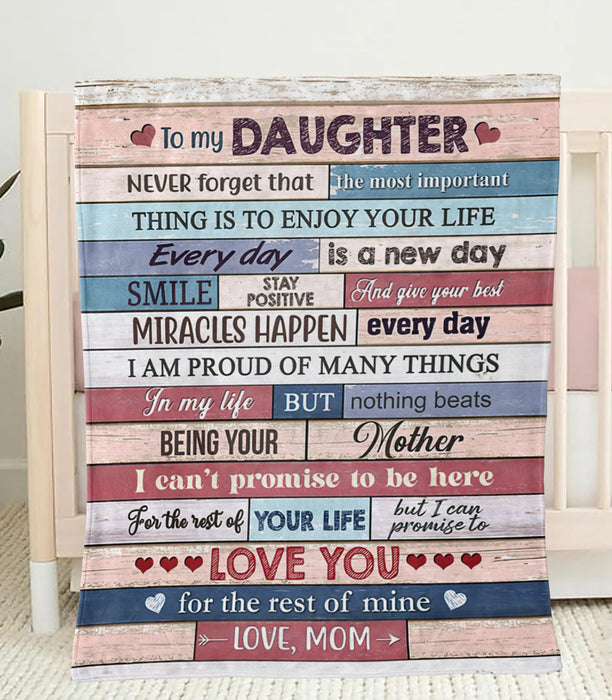 Personalized To My Daughter Blanket From Mom B=Never Forget That The Most Important Thing Vintage Wooden Background