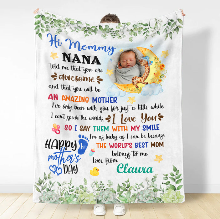 Personalized Blanket For New Mom Giraffe Nana Told Me That You Are Awesome Custom Name Photo Gifts For First Mothers Day