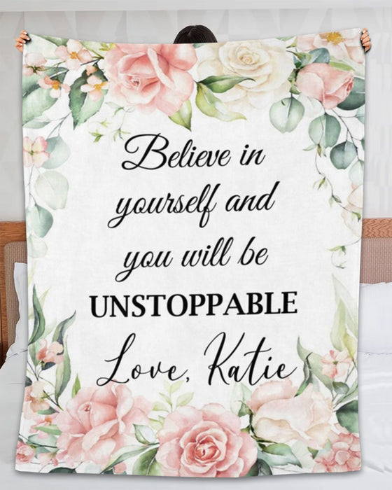 Personalized Blanket For Women Believe In Yourself And You Will Be Unstoppable Colorful Flower Printed Custom Name