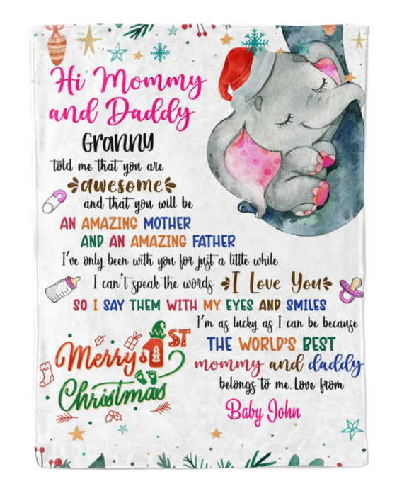Personalized Blanket For Mommy To Be From Baby Merry First Christmas Pink Elephant Custom Name Gifts For First Christmas