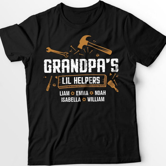 Personalized T-Shirt Grandpa'S Lil Helpers Vintage Design With Repair Tools Printed Custom Grandkids Name