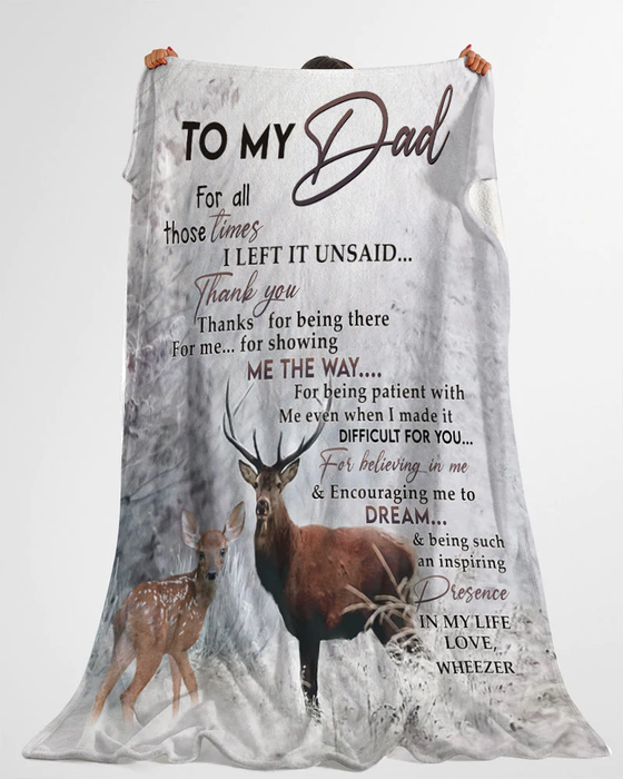 Personalized Blanket To My Dad From Son Daughter Thanks For Deer In Snow Print Father's Day Blanket Custom Name