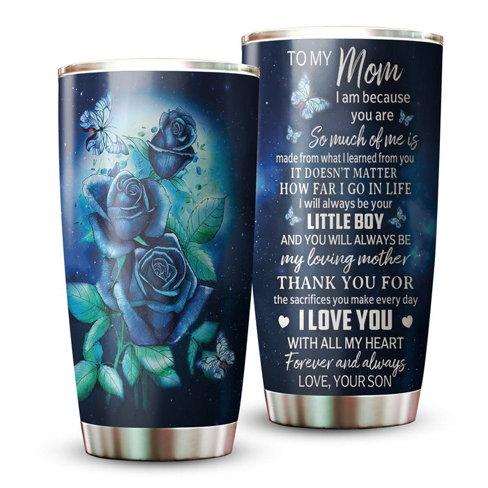 Personalized Tumbler To Mommy Blue Roses Love You With All My Heart Gifts For Mom Custom Name Travel Cup For Birthday