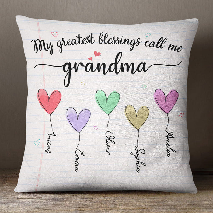 Personalized Square Pillow For Grandma My Greatest Blessings Call Me Custom Grandkids Name Sofa Cushion Christmas Gifts