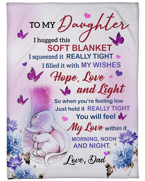 Personalized Blanket To My Daughter From Dad Feel My Love Flower Butterfly & Cute Elephant Print Custom Name