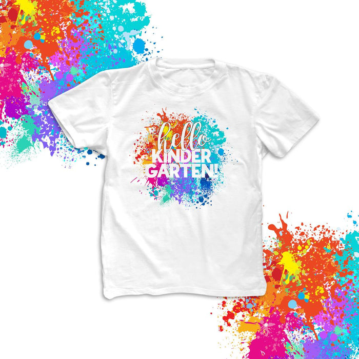Personalized T-Shirt For Kids Hello Kindergarten Paint Splatter Shirt Back To School Outfit Custom Grade Level