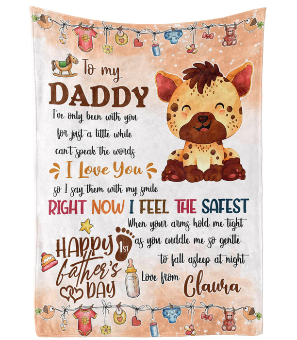 Personalized Blanket To My New Dad From Baby Bump Happy First Father's Day Cute Baby Hyena Print Custom Name