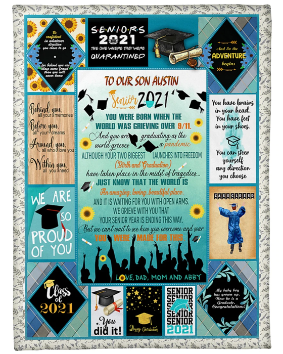 Personalized Graduation Blanket To Our Son From Mom & Dad Family Senior 2022 Quarantined Blanket Custom Name