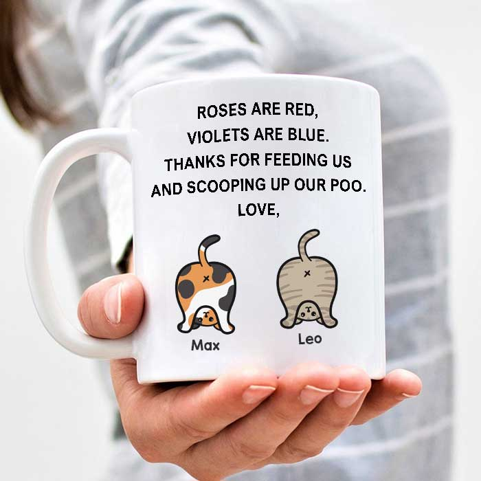 Personalized Ceramic Coffee Mug For Cat Dad  Thanks For Scooping Up Our Poo Custom Cat's Name 11 15oz Cup