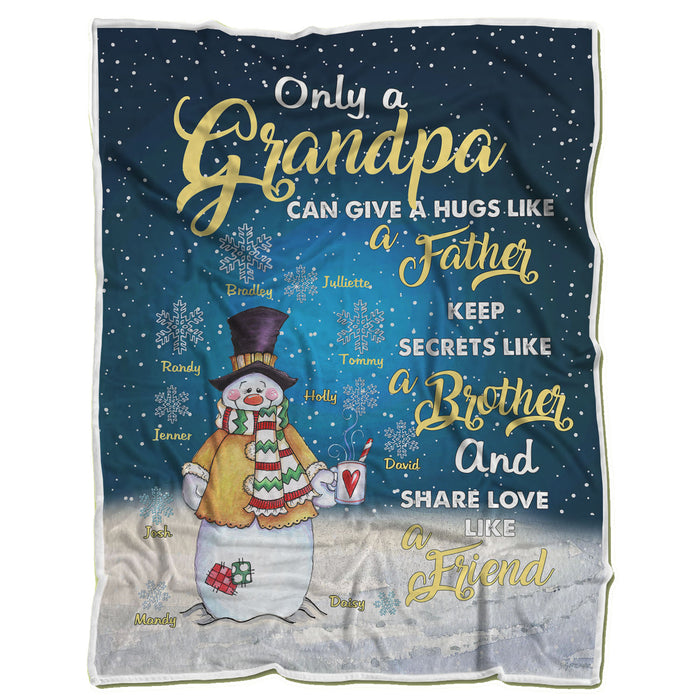 Personalized Blanket For Grandpa Can Give Hugs Like Father Cute Snowman Printed Custom Grandkids Name