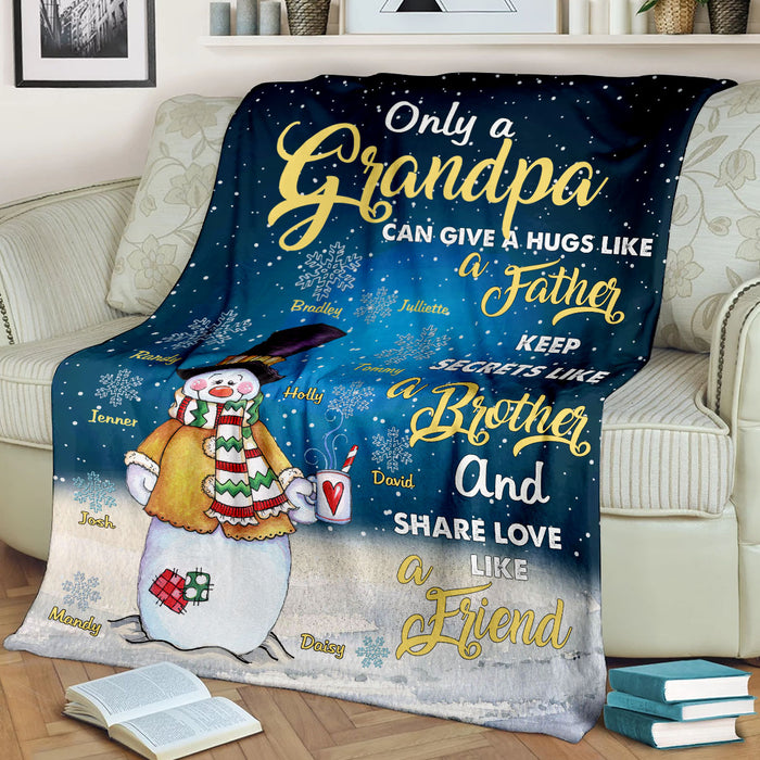 Personalized Blanket For Grandpa Can Give Hugs Like Father Cute Snowman Printed Custom Grandkids Name