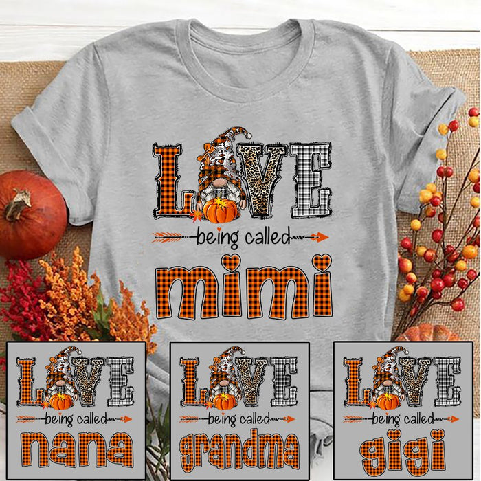 Personalized T-Shirt For Grandma Love Being Called Mimi Cute Gnome With Pumpkin Plaid Leopard Design Custom Nickname