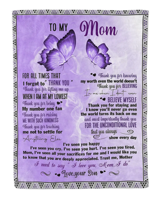 Personalized Fleece Blanket To My Mom On Mothers Day Purple Butterfly Lovely Blanket Custom Name