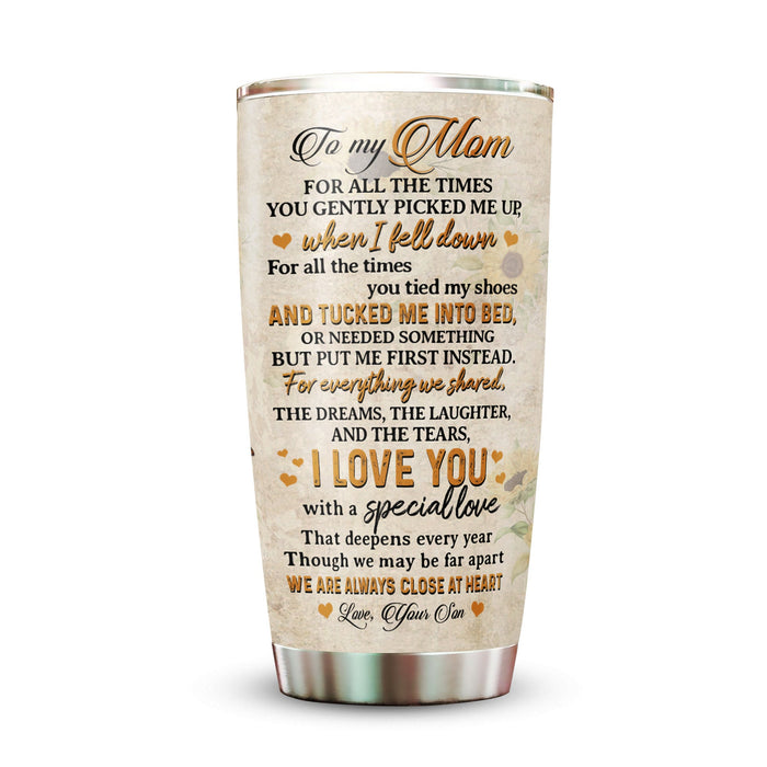 Personalized Tumbler To Mommy Sunflower Elephant Always Close In Heart Gifts For Mom Custom Name Travel Cup For Birthday