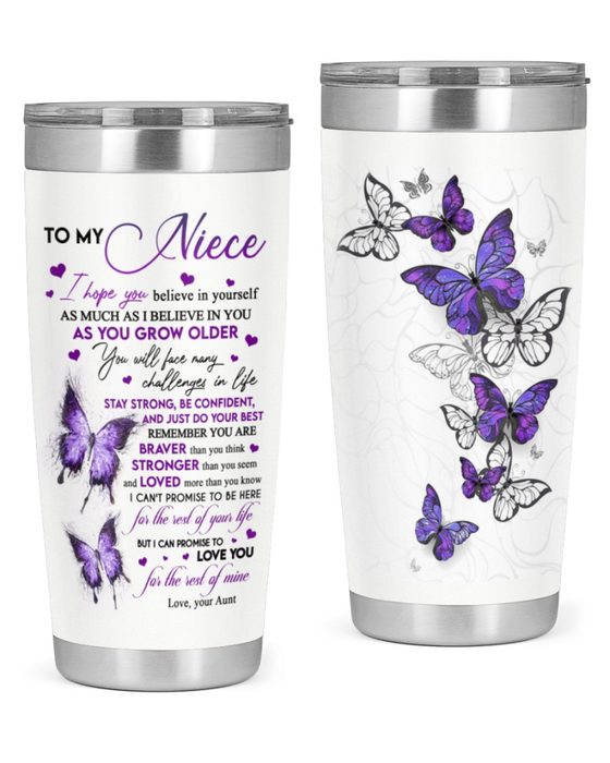 Personalized To My Niece Tumbler From Aunt Uncle Butterflies Life Is Filled With Hard Time Custom Name Travel Cup Birthday Gifts
