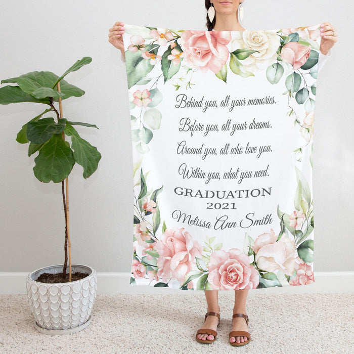 Personalized Graduation Blanket For Her Floral Design Senior Graduation 2022 Blanket Custom Name College Graduation