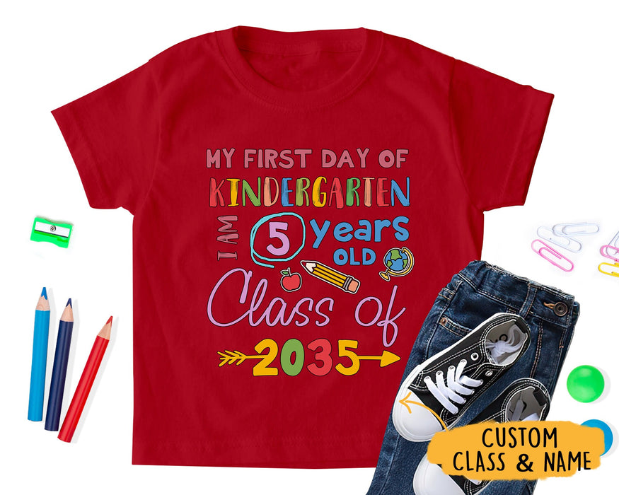 Personalized T-Shirt Gifts For Kids My First Day Of Kindergarten Apple Pencil Custom Grade Shirt Back To School Outfit