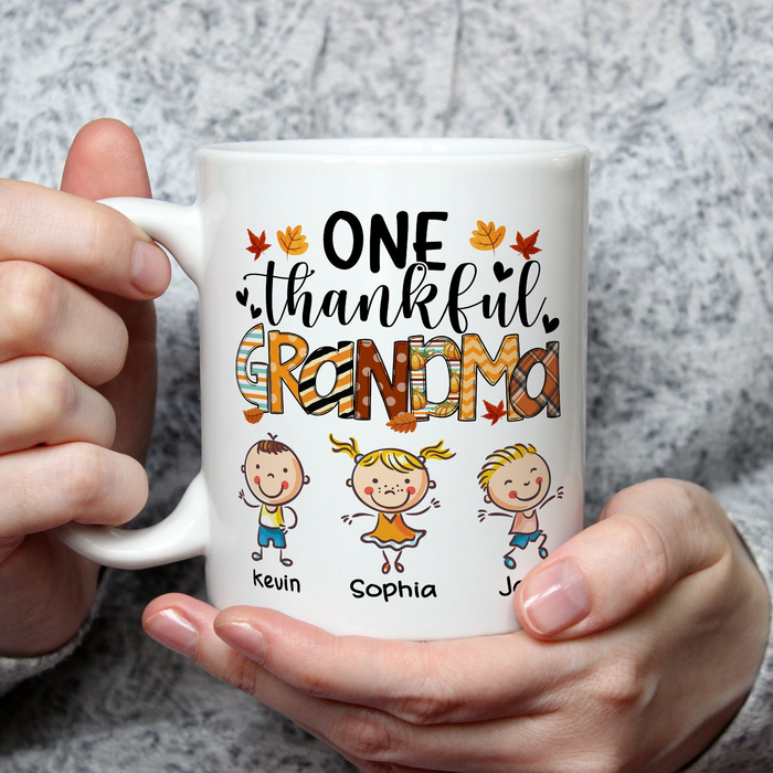 Personalized Ceramic Coffee Mug For Autumn Thankful Grandma Funny Cute Kids Print Custom Grandkids Name 11 15oz Cup