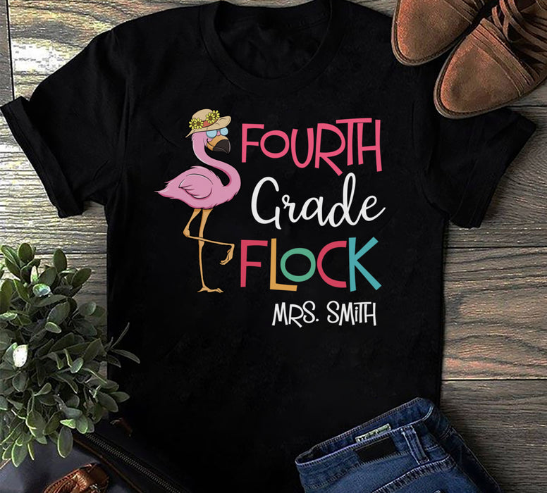 Personalized T-Shirt For Teachers Beautiful Flamingo Design With Sunflower Custom Name Back To School Outfit