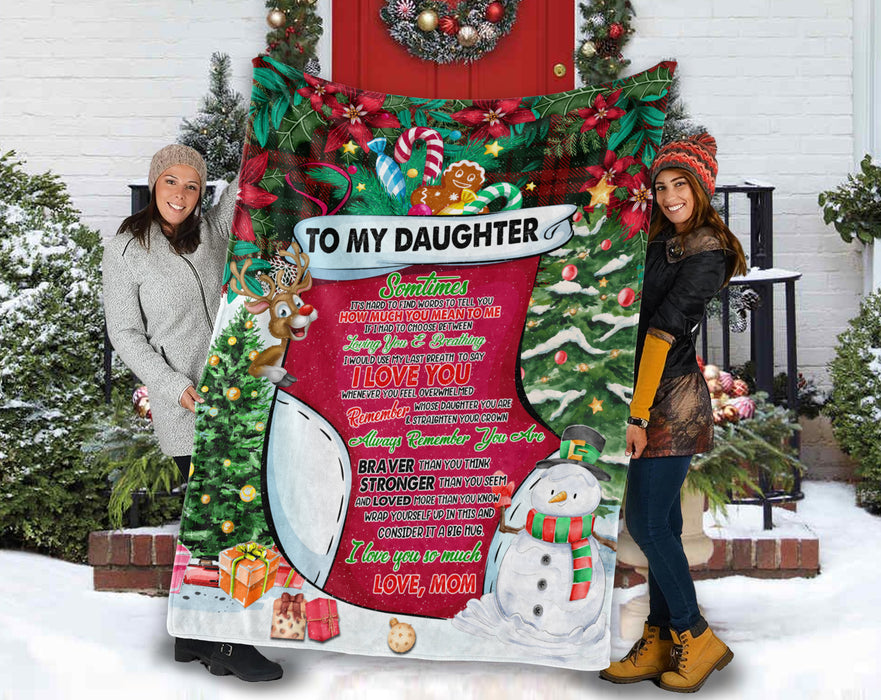 Personalized Fleece Blanket To Daughter From Mom Sometimes It's Hard To Find Words Christmas Design With Snowman Printed