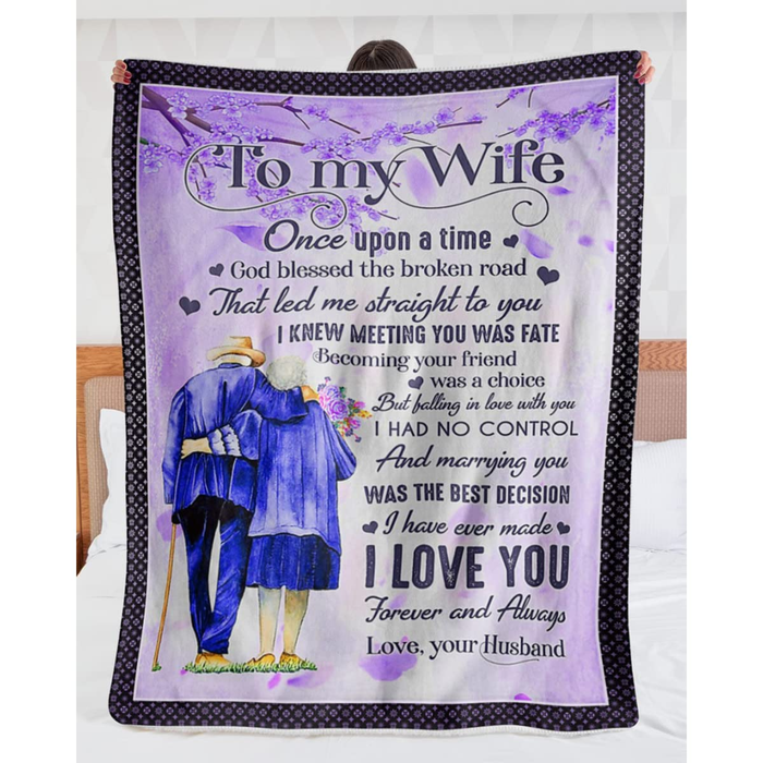 Personalized To My Wife Old Couple Purple Fleece Blanket From Husband I Love You Forever And Always