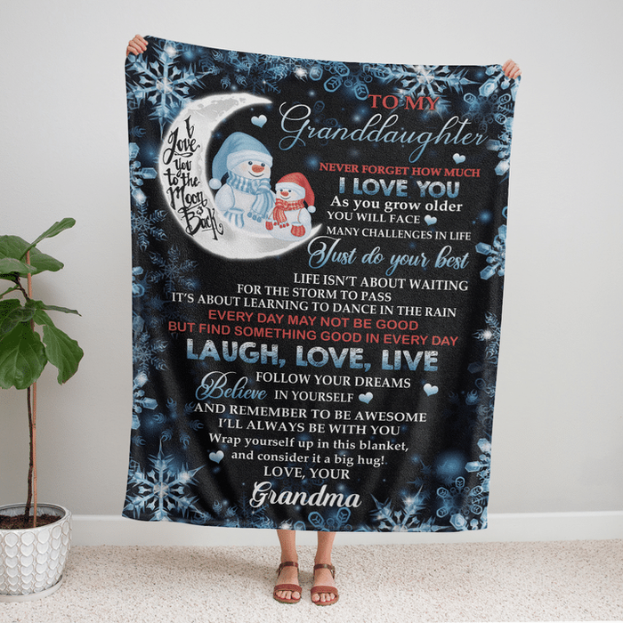 Personalized To My Granddaughter Blanket From Grandma Never Forget How Much I Love You Cute Snowman & Moon Printed