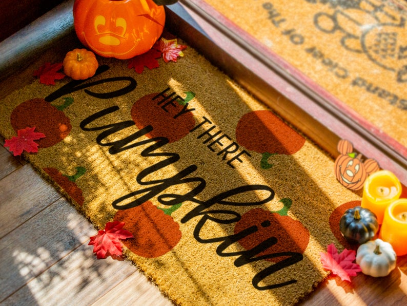 Welcome Doormat For Fall Lovers Hey There Pumpkin Funny Doormat Porch Decoration Thanksgiving Doormat