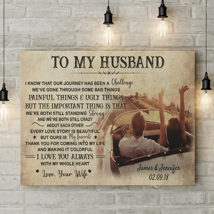 Personalized To My Husband Canvas Wall Art From Wife Our Journey Is My Favorite Vintage Couple Custom Name Poster Prints